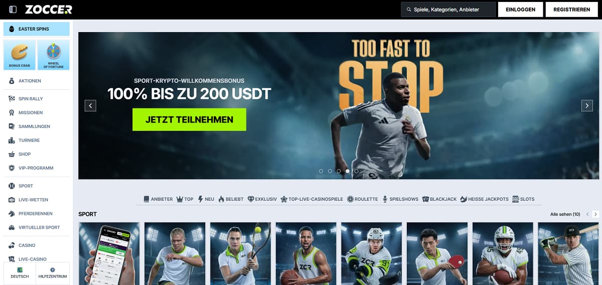 Zoccer besticht als wettanbieter ohne oasis durch die größte Spielauswahl im gesamten Vergleich und bietet mit über 9.600 Titeln maximale Abwechslung völlig losgelöst vom deutschen Sperrsystem.
